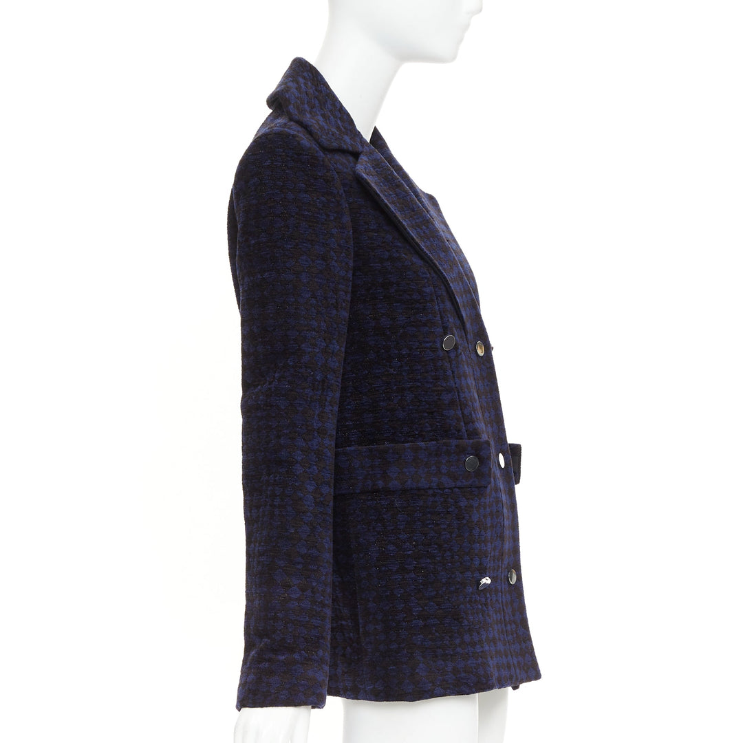 THE ROW 2018 black blue textured velvet double breasted coat US2 S