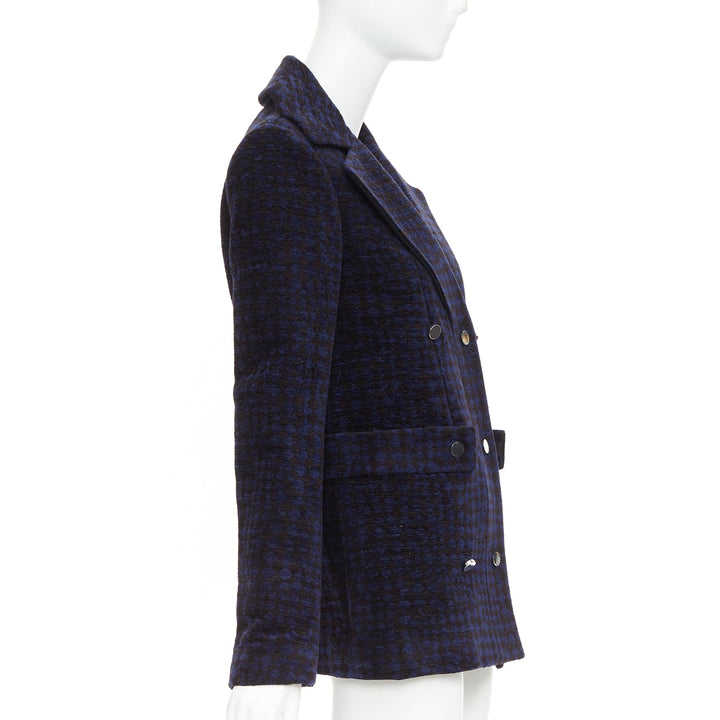 THE ROW 2018 black blue textured velvet double breasted coat US2 S
