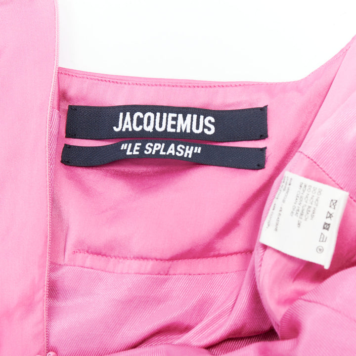 JACQUEMUS Le Splash Saudade pink satin ruched asymmetric strappy dress FR34 XS