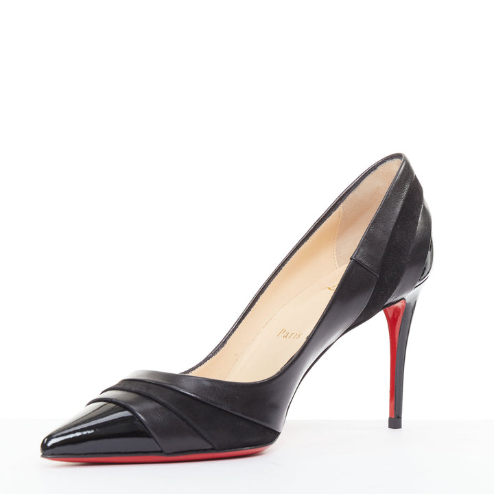 CHRISTIAN LOUBOUTIN Eklectica 85 nappa black calf suede mix pointed pumps EU37.5