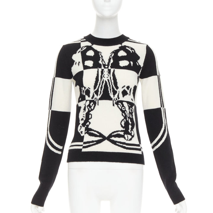 HERMES Brides de Gala 100% Scottish cashmere black white intarsia sweater FR36 S