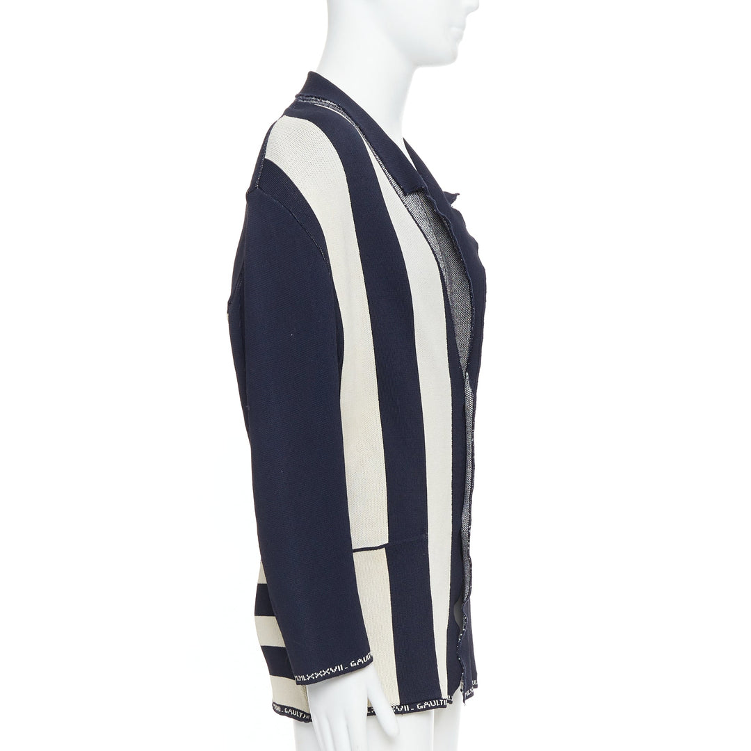 JEAN PAUL GAULTIER EQUATOR 1987 navy white heavy knit graphic jacket FR48 M