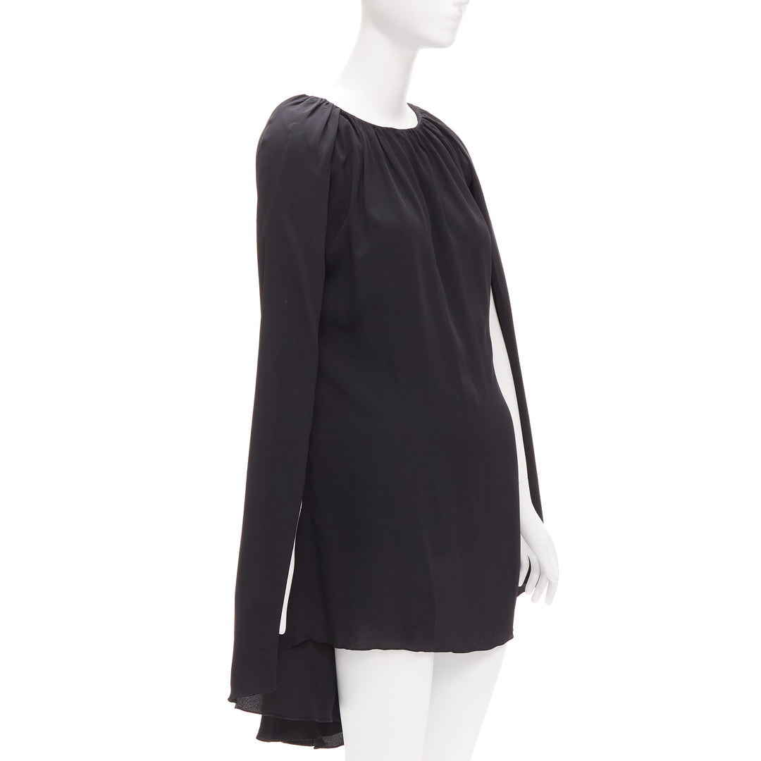 MARNI black acetate silk cape sleeve crew neck mini dress IT40 S