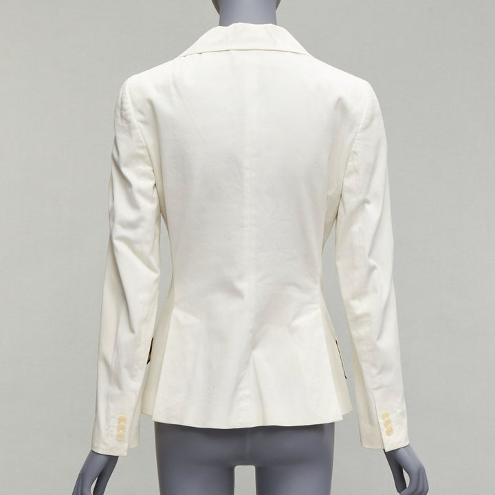 DOLCE GABBANA Vintage ivory cotton blend wide collar blazer IT42 M