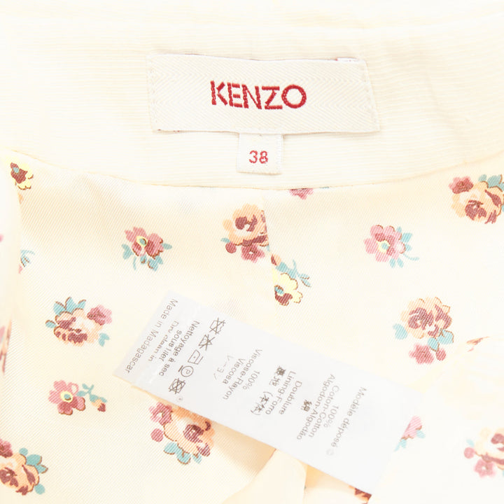 KENZO cream pink floral embroidery cotton peter pan coat dress FR38 M