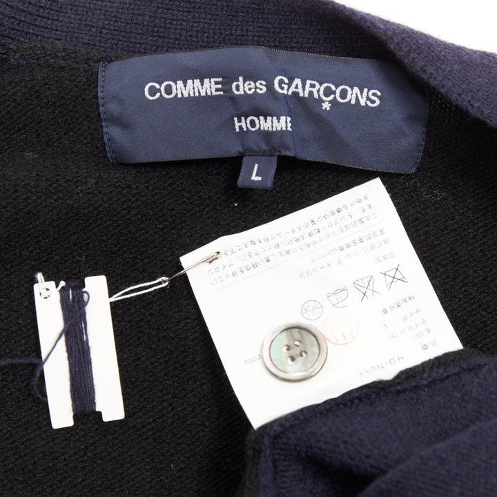 COMME DES GARCONS HOMME 2009 navy grey wool blend 2-tone cardigan sweater L