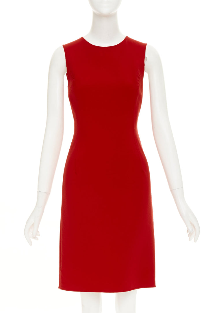 OSCAR DE LA RENTA S18 red virgin wool crepe shift dress US0 XXS