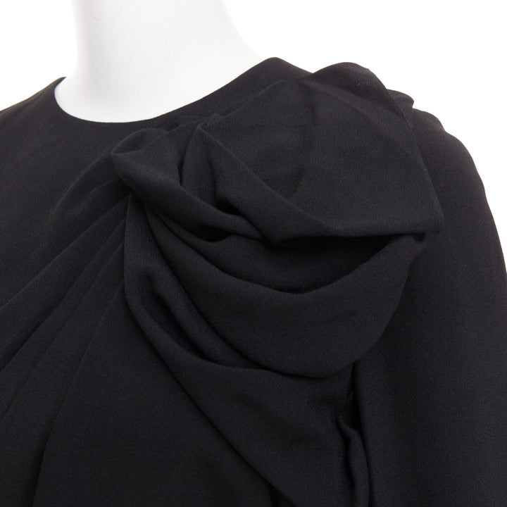 SAINT LAURENT 2014 black crepe draped bow front pleated  mini dress FR36 S