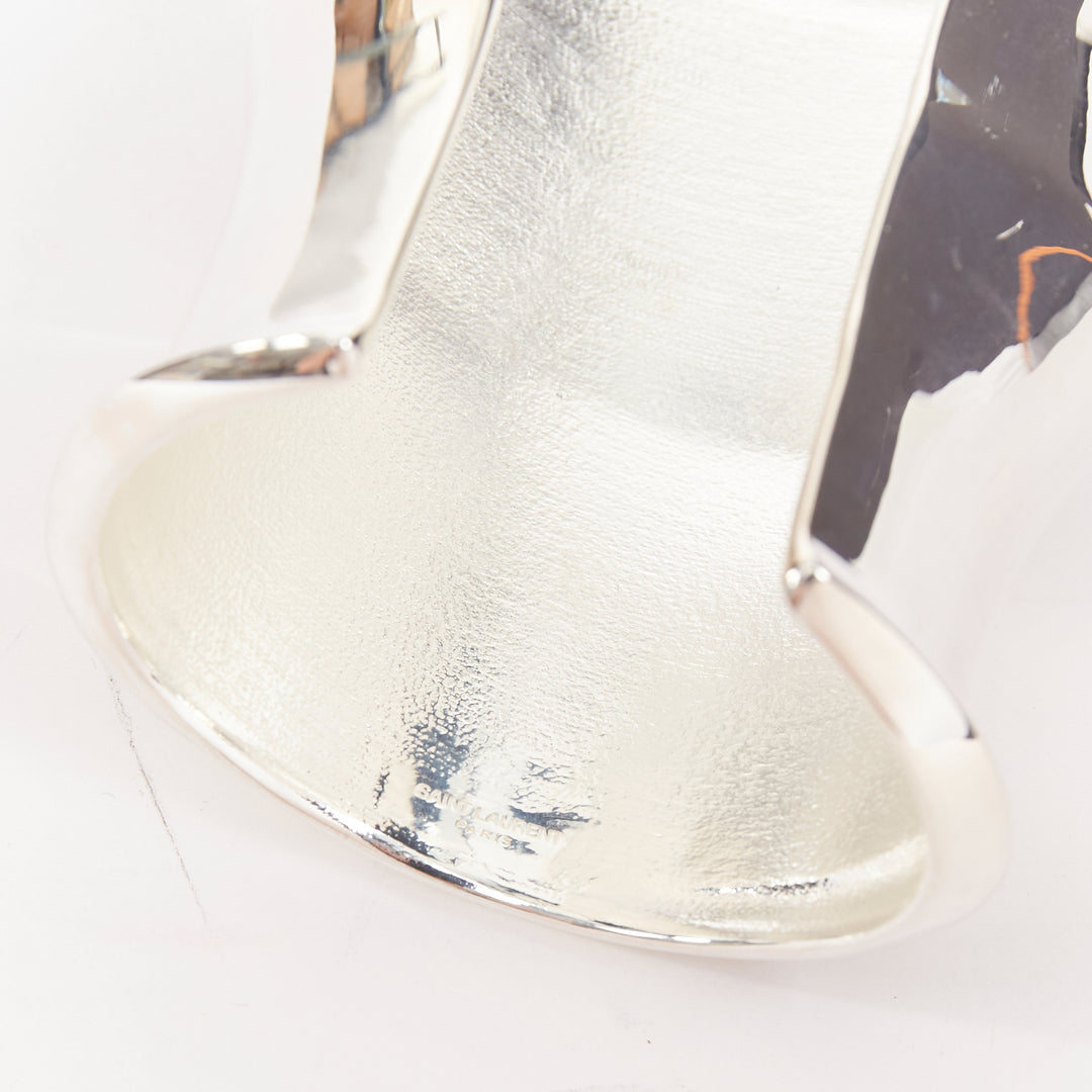 SAINT LAURENT Wavy silver tone brass mirrored shine architectural cuff bangle