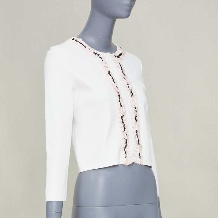 GIAMBATTISTA VALLI petal bead trim white viscose blend cardigan IT38 XXS