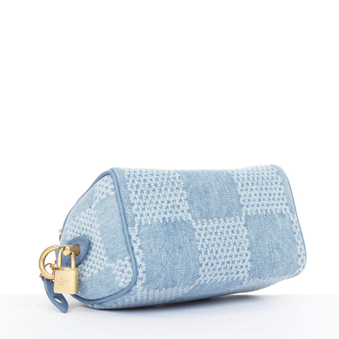 LOUIS VUITTON 2024 Speedy 18 Bandouliere blue denim Damier jacquard mini bag