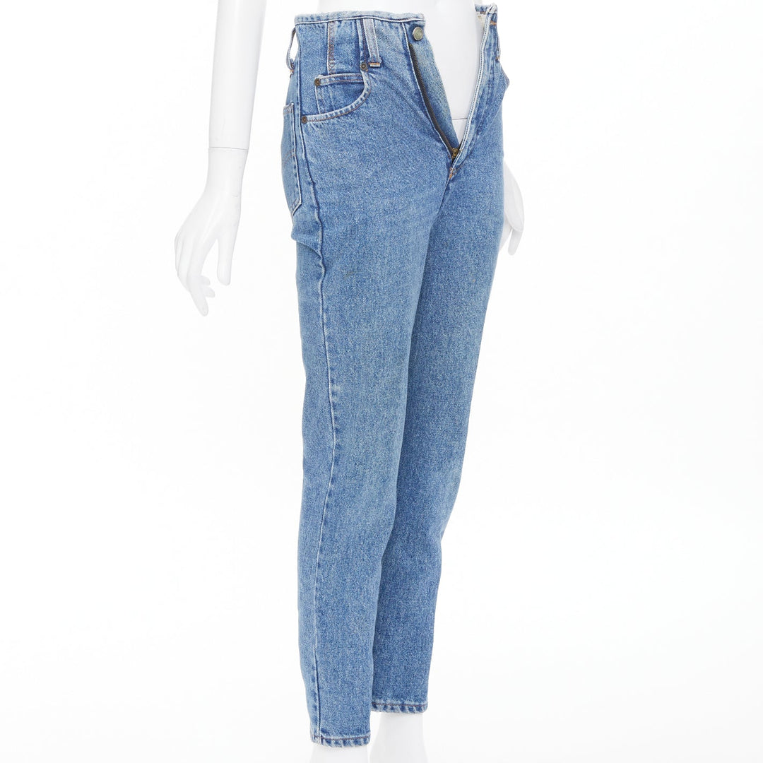 FIORUCCI Vintage washed blue panelled high waisted slim straight jeans 26" S