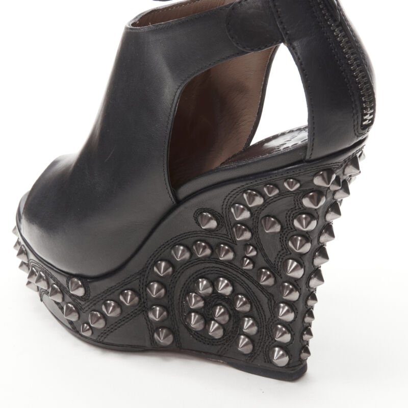 GIVENCHY black silver spike baroque studded platform wedge gladiator EU36.5