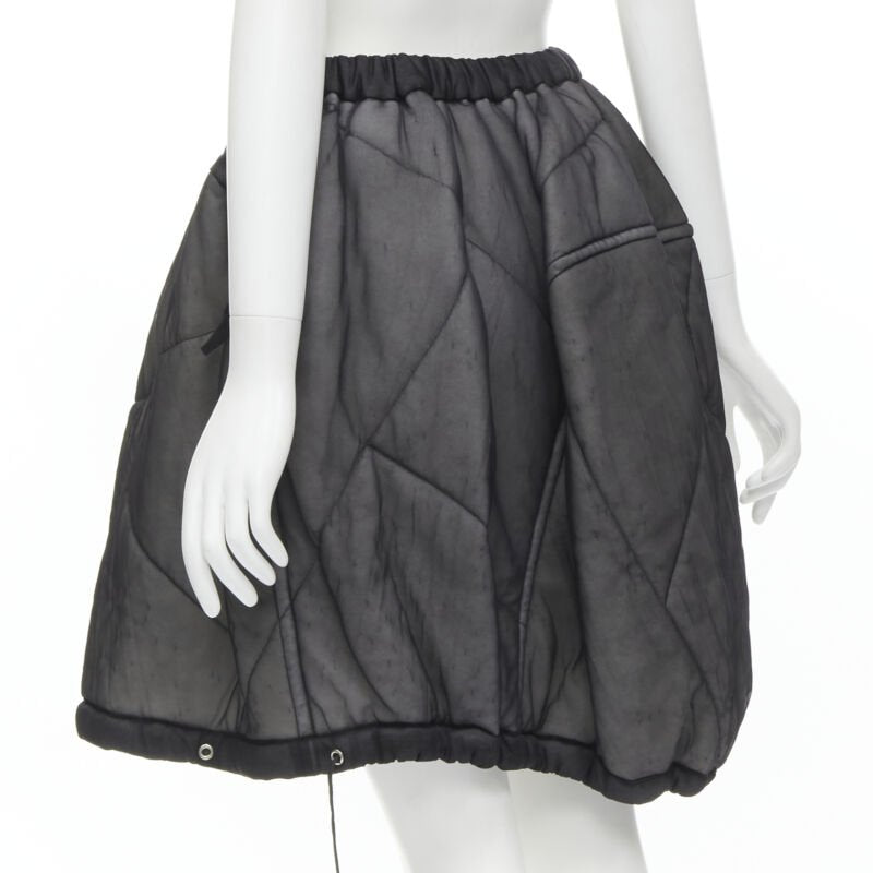 COMME DES GARCONS Vintage 1990 black sheer nylon drawstring padded puffy skirt M