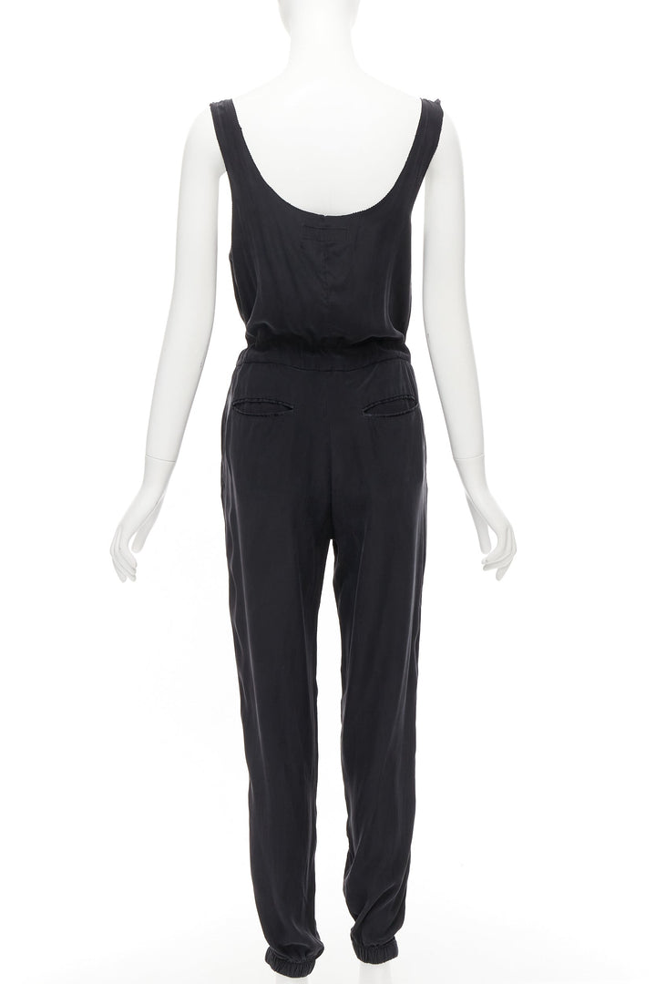 RAG & BONE 100% charmeuse silk charcoal grey belted jumpsuit US0 XS