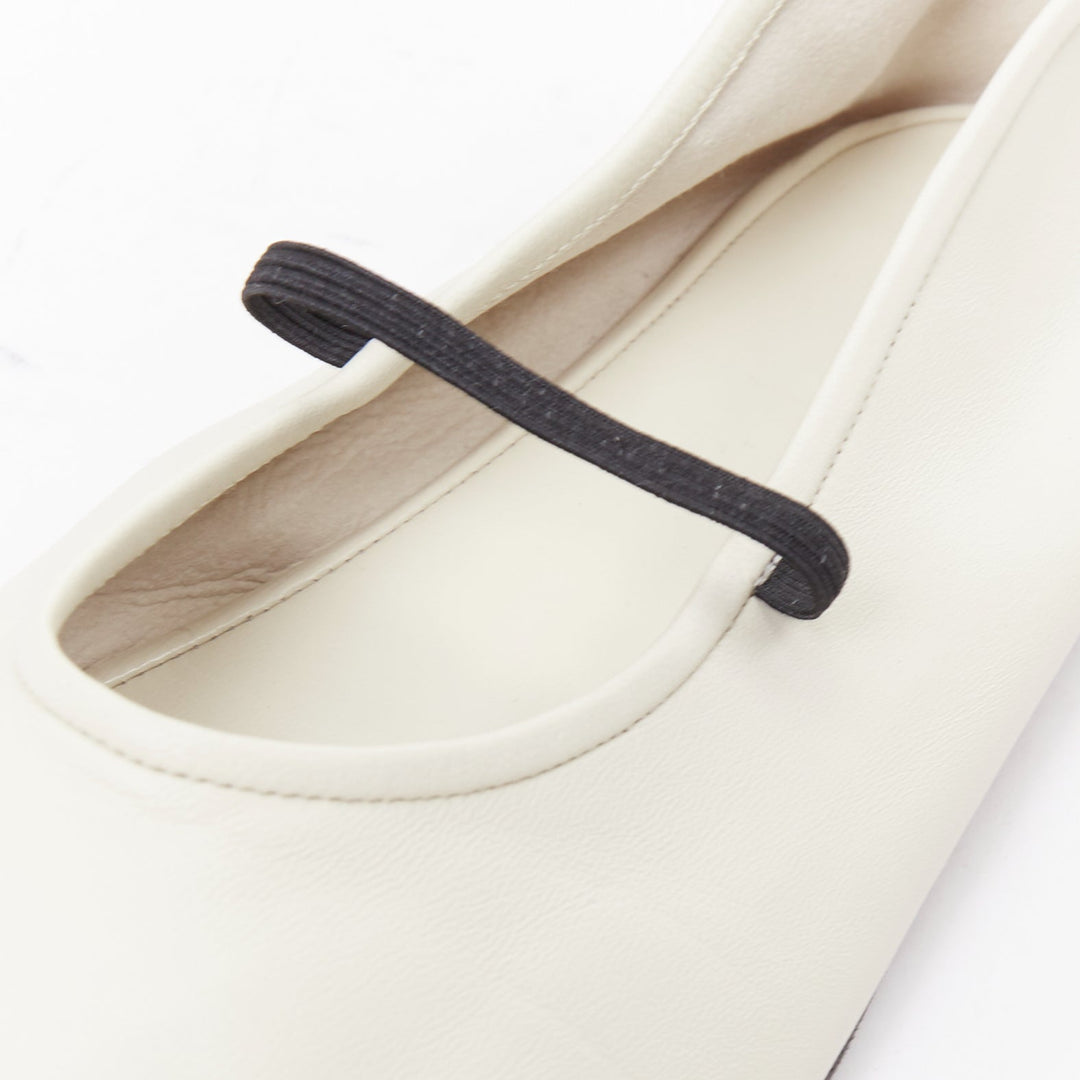 THE ROW off white nappa calfskin leather black elastic ballerina flats EU37