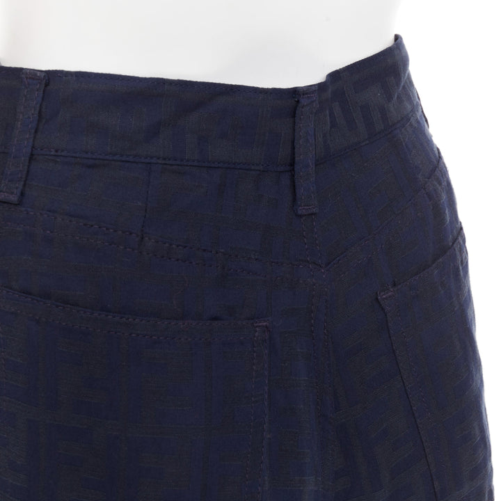 FENDI JEANS 1990s Vintage navy grey FF Zucca Monogram jacquard straight jean 29"
