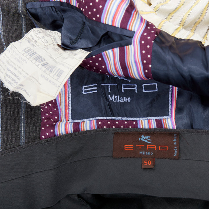 ETRO grey blue pinstripe 100% wool single breasted blazer jacket IT50 L