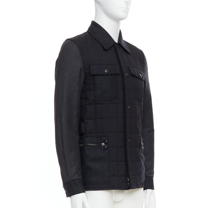 LANVIN charcoal grey wool blend quilted safari jacket FR44 XS