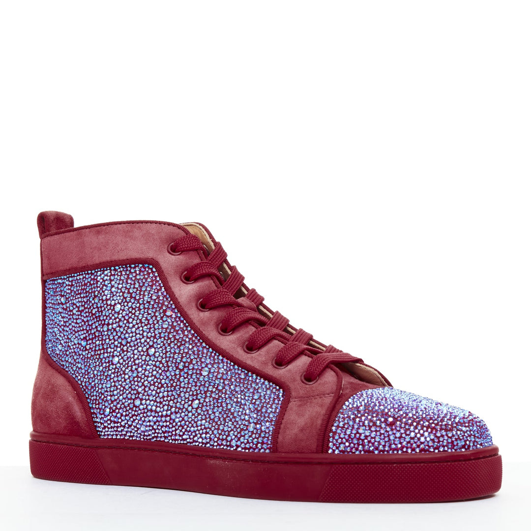 rare CHRISTIAN LOUBOUTIN Louis Orlato Strass red suede crystal hi sneaker EU42.5