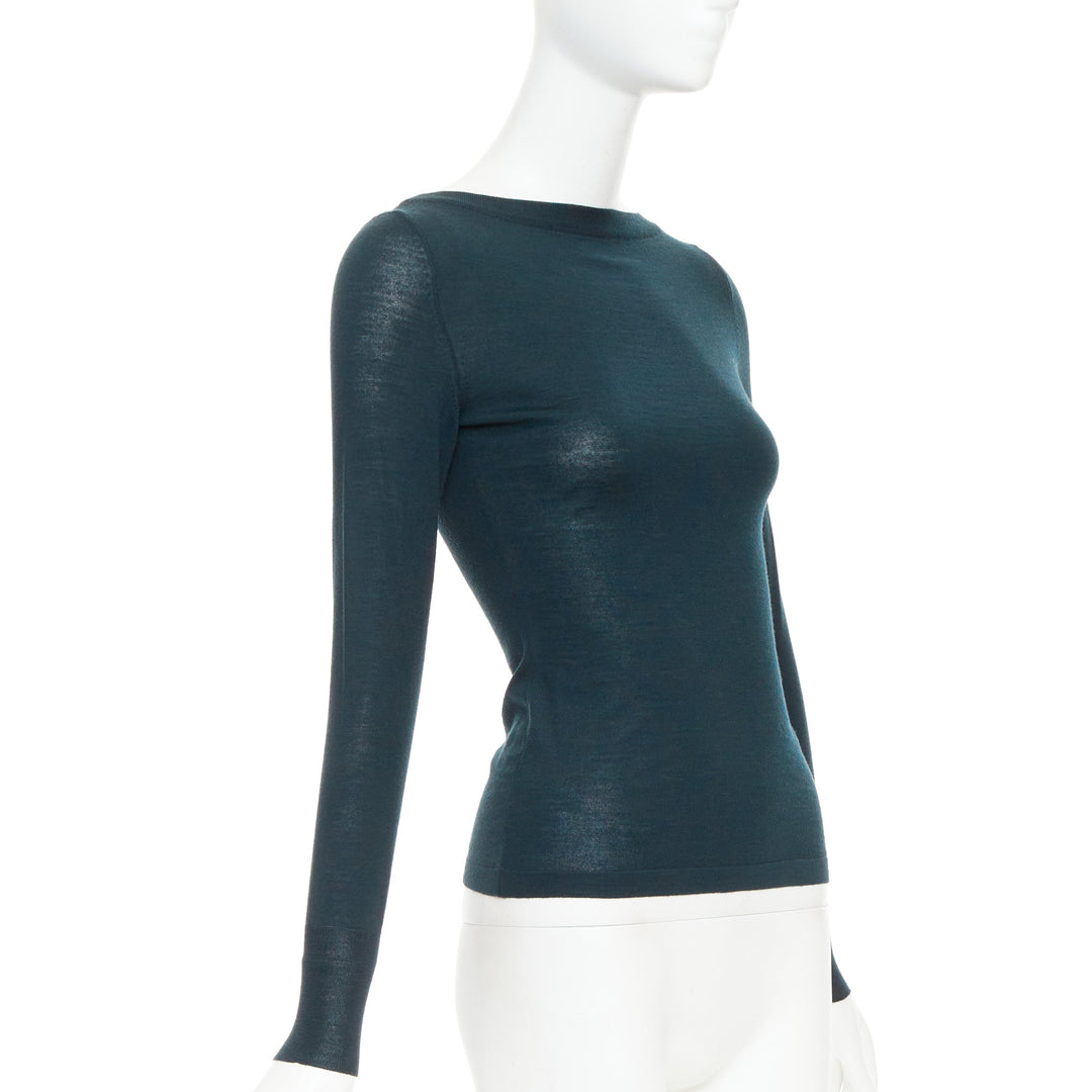 ALAIA forest green lightweight wool bateau neck pullover sweater FR36 S