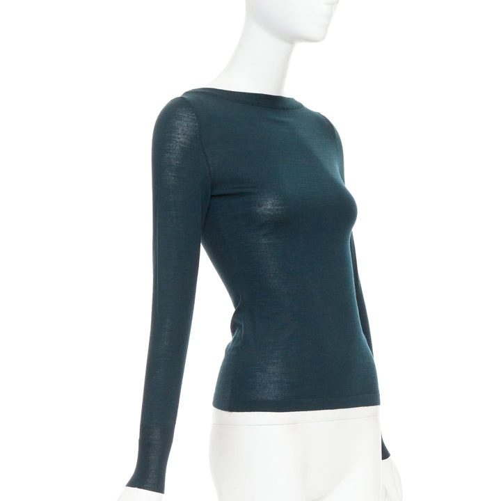 ALAIA forest green lightweight wool bateau neck pullover sweater FR36 S