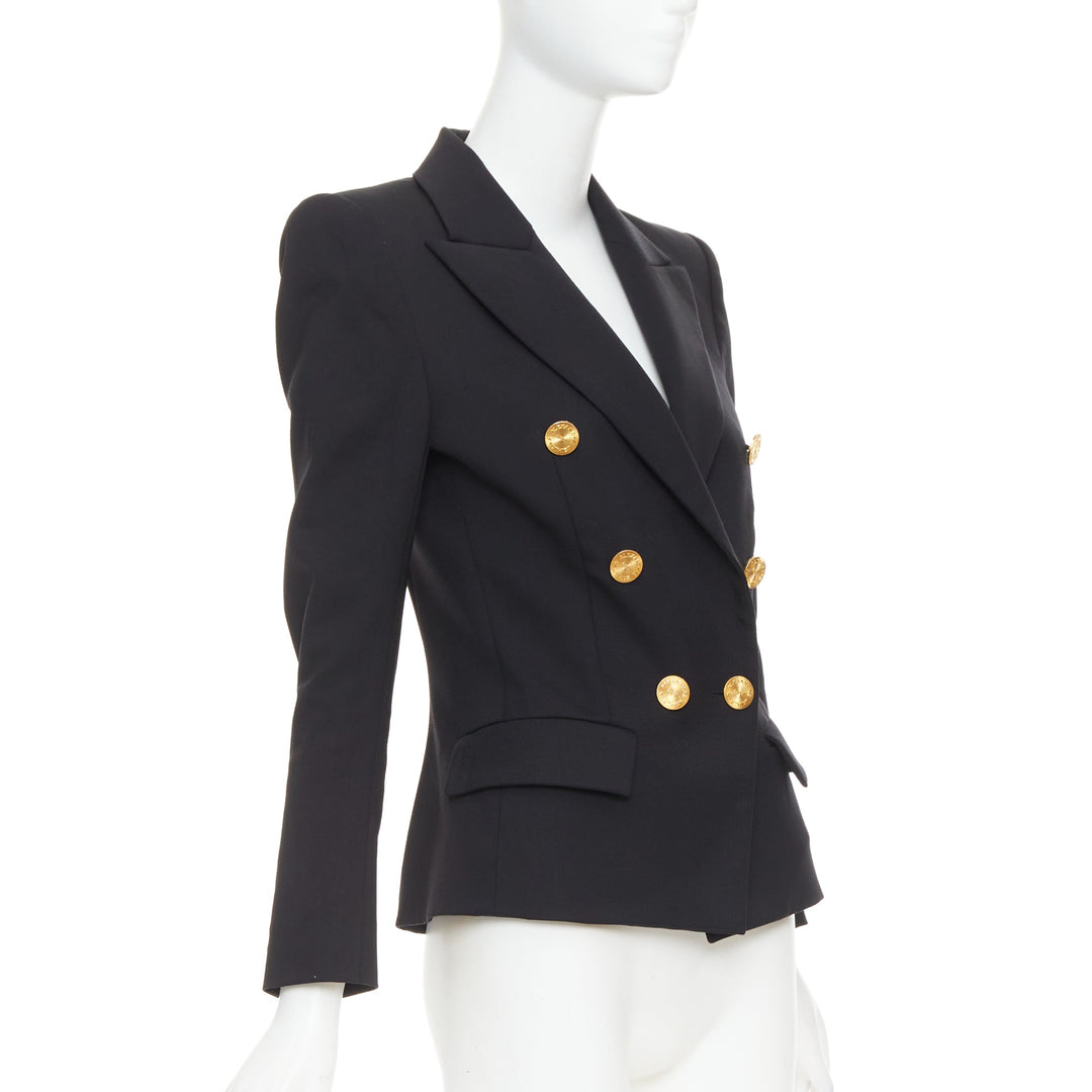 ALEXANDRE VAUTHIER black wool gold sunburst button double breasted blazer jacket