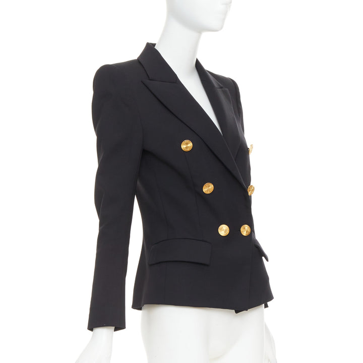 ALEXANDRE VAUTHIER black wool gold sunburst button double breasted blazer jacket