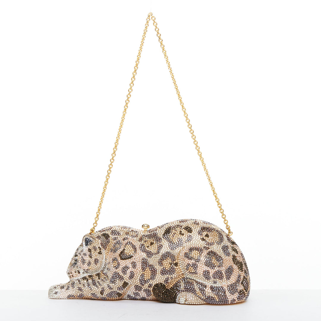 JUDITH LEIBER Limited Wildcat Chiquita brown gold jaguar crystal clutch bag