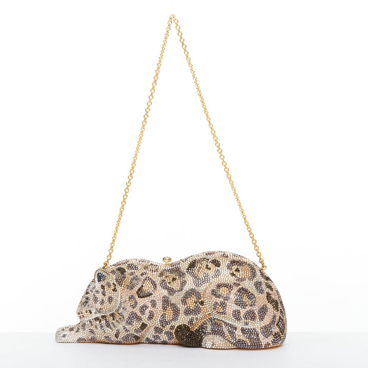 JUDITH LEIBER Limited Wildcat Chiquita brown gold jaguar crystal clutch bag