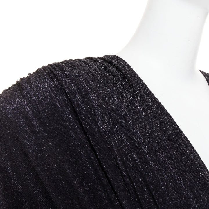 ALEXANDRE VAUTHIER black metallic lurex Power shoulder padded draped slit gown