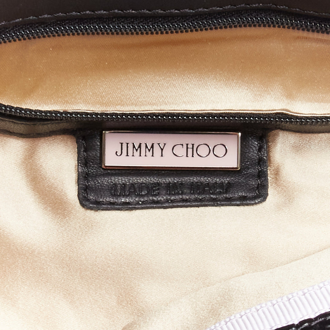 JIMMY CHOO Chandra black croc embossed studs woven magnet clasp clutch bag