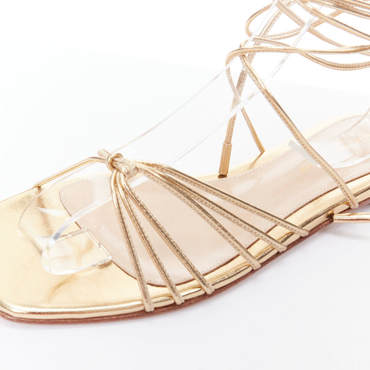 GIANVITO ROSSI Sylvie gold leather strappy flat gladiator sandals EU37.5