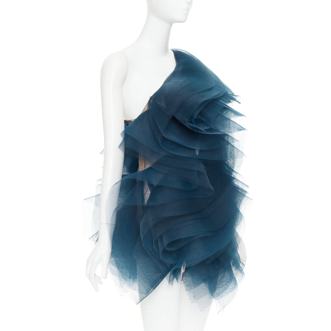 rare ALEXANDRE VAUTHIER COUTURE SS2014 Runway teal blue tulle ruffle mini