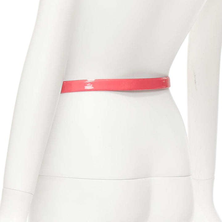 CHANEL B15P hot pink patent leather CC logo buckle skinny belt 70cm