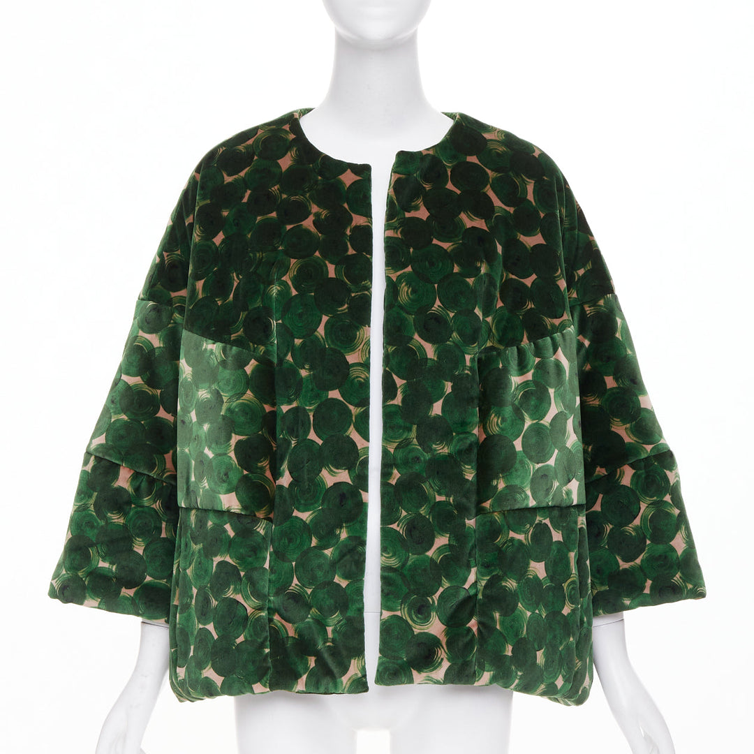 DRIES VAN NOTEN 2024 Violini Abstract Print green velvet cocoon jacket M
