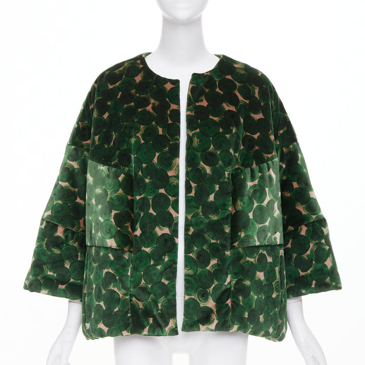 DRIES VAN NOTEN 2024 Violini Abstract Print green velvet cocoon jacket M