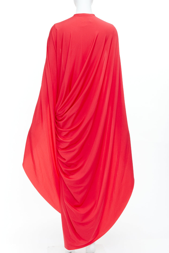 BALENCIAGA 2022 Runway red draped bodycon dramatic cape back dress FR36 S