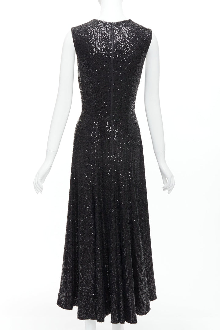 E. STOTT Olie black sequin high neck A-line midi evening dress UK10 M