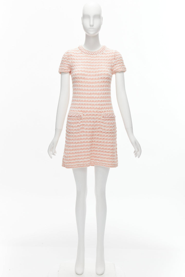 CHANEL Karl Lagerfeld 18P pink boucle plastic resin chain trim dress FR38 M