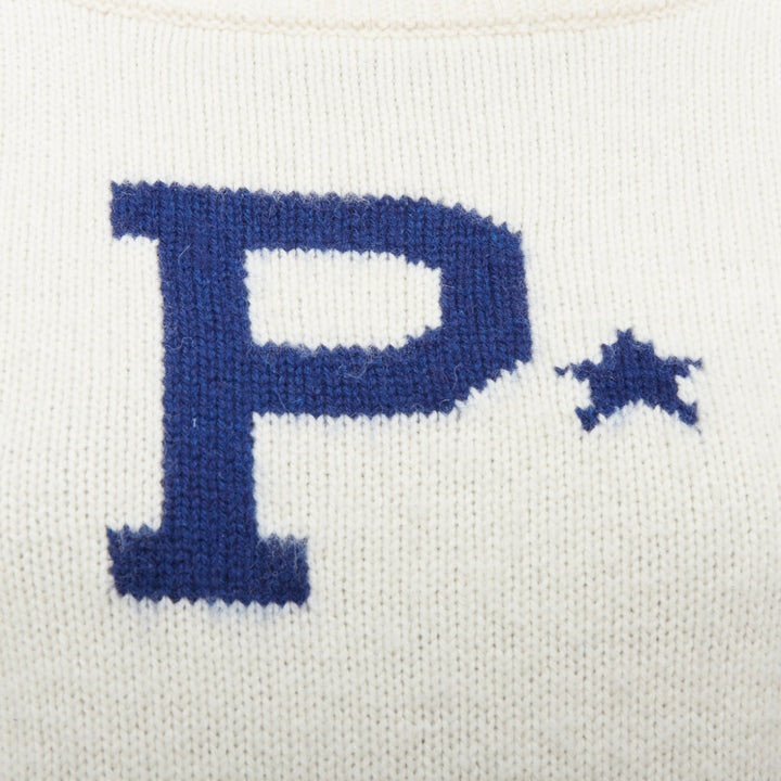 POLO RALPH LAUREN cream blue lambs wool cashmere P star sweater XXS