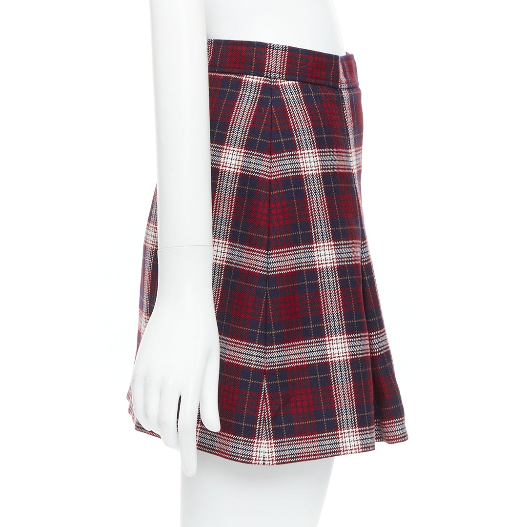 DIOR 2021 red navy virgin wool plaid silk lined A-line skirt FR34 XS