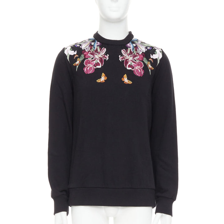 GIVENCHY black Bird of Paradise tropical embroidery cotton sweatshirt S