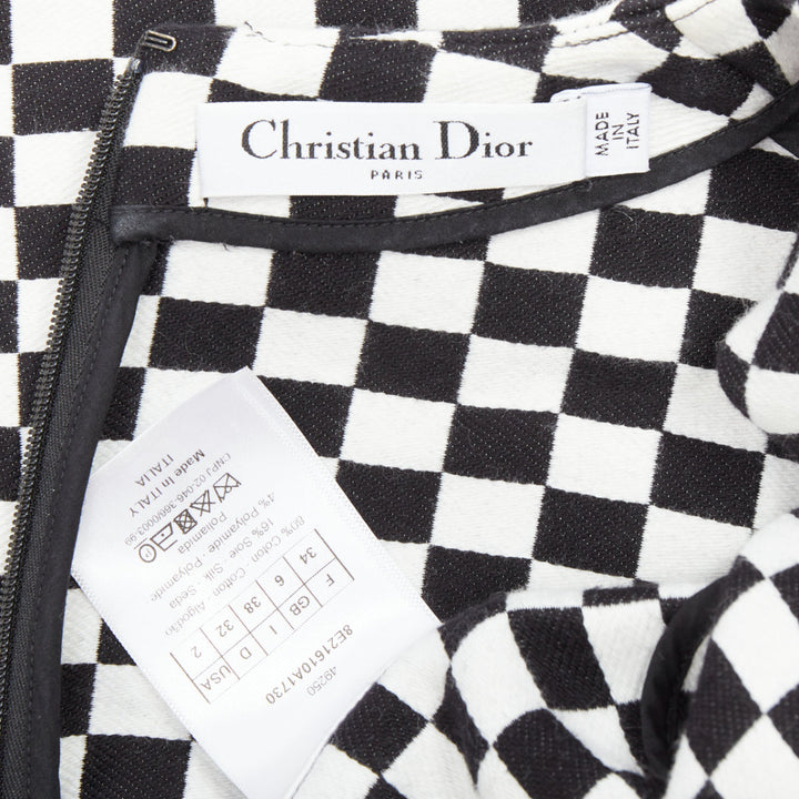 CHRISTIAN DIOR 2018 black white checkered logo mini shift dress FR34 XS