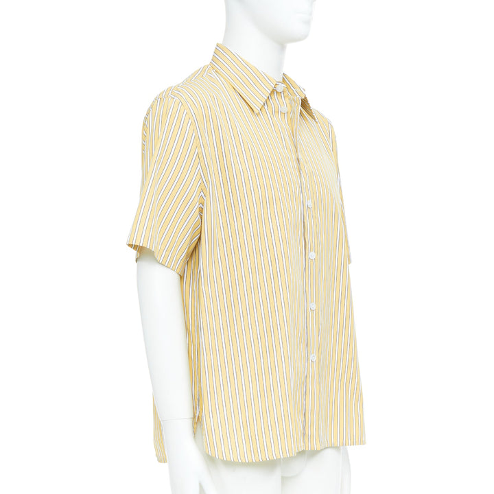BOTTEGA VENETA Outline yellow striped cotton poplin oversized boxy shirt IT46 S
