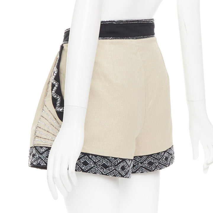 TWINSET Limited Edition gold black linen cotton embellished wide shorts IT38 XS