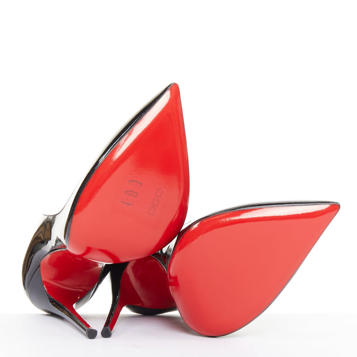CHRISTIAN LOUBOUTIN Hot Chick 130 black patent scalloped topline pumps EU37.5