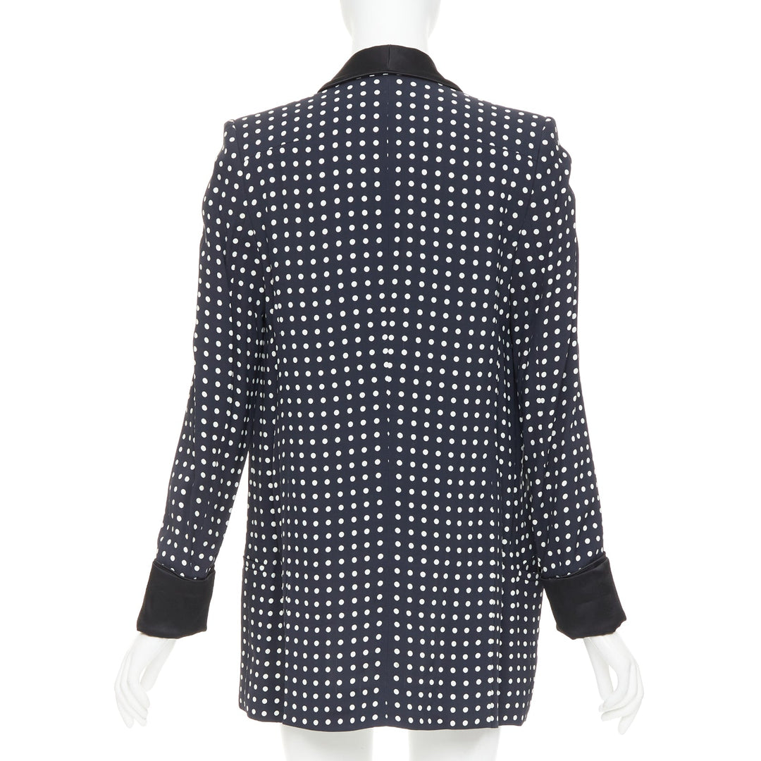 HAIDER ACKERMANN Runway black white polka dot long satin lapel blazer FR36 S