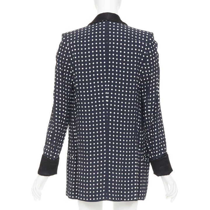 HAIDER ACKERMANN Runway black white polka dot long satin lapel blazer FR36 S