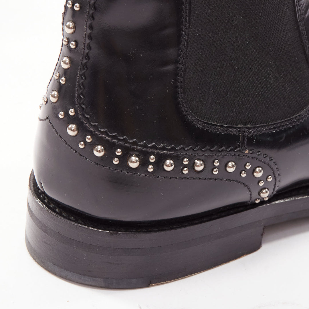 CHURCH'S Ketsby Met black leather silver dome studded ankle flat boots EU38